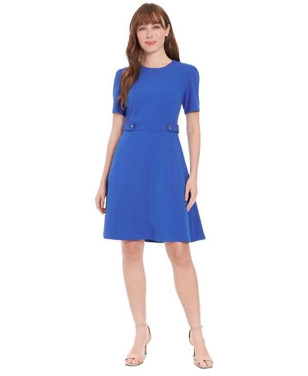ロンドンタイムス レディース トップス ワンピース パフスリーブ London Times Women's Round-Neck Short-Puff-Sleeve Dress Olymp Blu｜ReVida 店