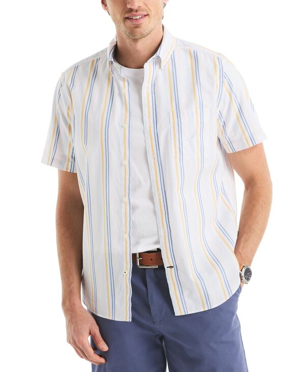 ナウティカ メンズ トップス シャツ Nautica Men's Classic-Fit Stripe Shirt Bright White ホワイト