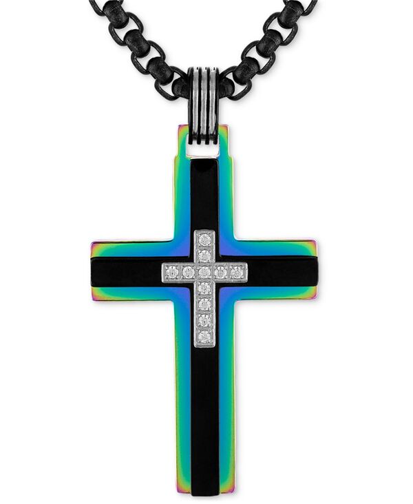 エスクァイア レディース アクセサリー ネックレス・チョーカー・ペンダントトップ Tシャツ レース Esquire Men\'s Jewelry Diamond Rainbow Cross 22 Pendant Necklace (1/10 ct. t.w.) & Rainbow Anodized Ion-Plated Stainless Steel Black ブラック｜ReVida 店