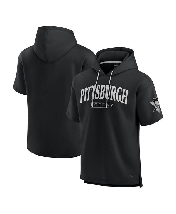 ファナティクス メンズ アウター パーカー・スウェット パーカー Fanatics Men\u0027s Black Pittsburgh Penguins Elements Ready Short Sleeve Pullover Hoodie Black 黒いこと