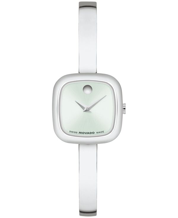 モバド レディース アクセサリー 腕時計 Tシャツ Movado Women's Museum Cushion Swiss Quartz Stainless Steel Bangle Watch 21.50mm Green グリーン