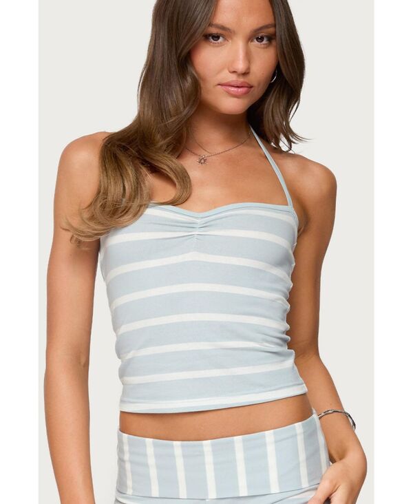 アディクテッド レディース トップス シャツ ホルター Edikted Women's Lorenza Striped Halter Top Light-blue ブルー