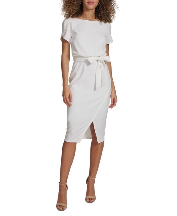 ケンジー レディース トップス 衣装 kensie Women\u0027s Tulip-Sleeve Tie-Waist Sheath Dress Ivory 象牙色 レディースファッション-ワンピース