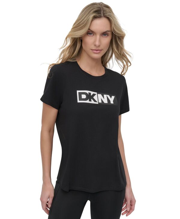 ダナ キャラン ニューヨーク レディース トップス Tシャツ クルーネック シャツ カラーブロック ロゴ DKNY Women's Colorblocked-Logo Crewneck T-Shirt Black ブラック
