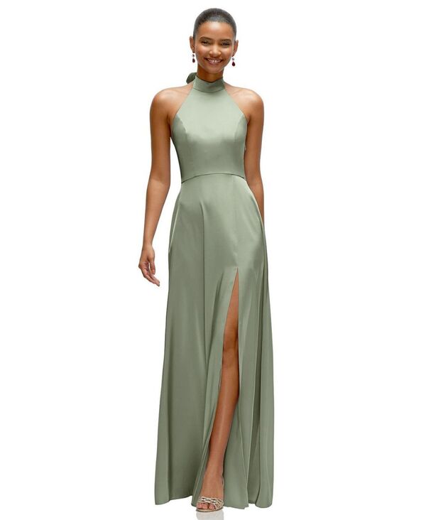 アフターシックス レディース トップス ワンピース オープンバック マキシワンピース サテン マキシ ホルター After Six Women's Band Collar Halter Open Back Fluid Satin Maxi Dress with Self-Tie Bow Sage セージ