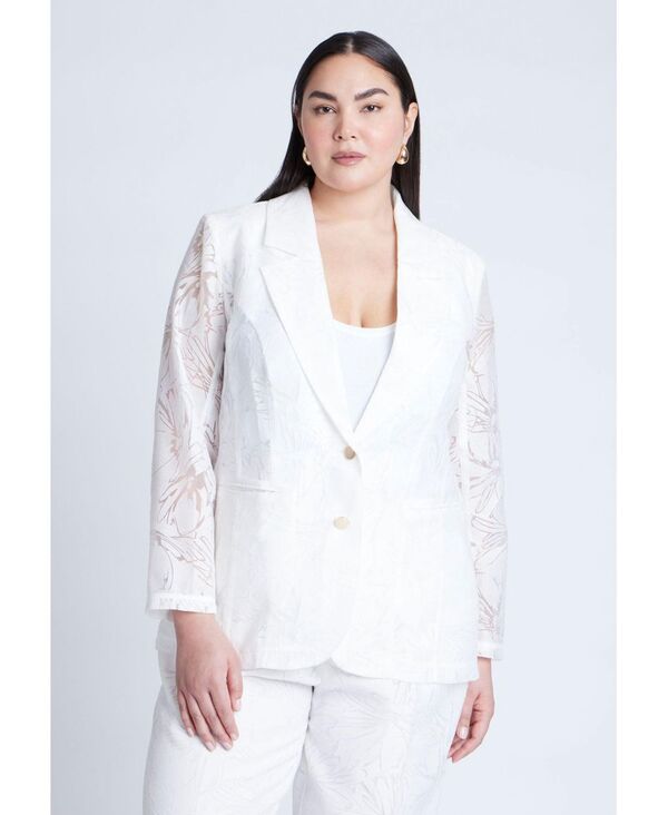 エロクイ レディース アウター ジャケット・ブルゾン プラスサイズ ブレザー ELOQUII Plus Size Burnout Blazer Soft white ホワイト
