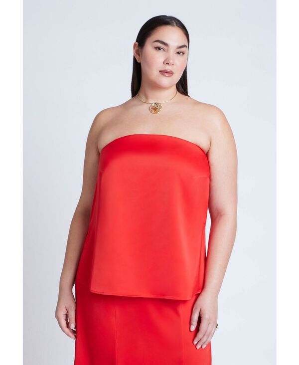 エロクイ レディース トップス シャツ プラスサイズ サテン ELOQUII Plus Size Column Satin Tube Top Adrenaline red レッド