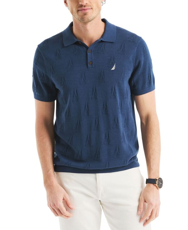 ナウティカ メンズ トップス ポロシャツ セーター シャツ Nautica Men's Sailboat Textured Sweater Polo Shirt Lapis Blue ブルー