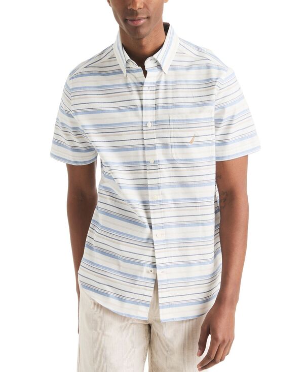 ナウティカ メンズ トップス プルオーバー オックスフォード 落ちこむ Nautica Men\u0027s Short Sleeve Striped Button-Down Oxford Shirt Sail White 白いこと