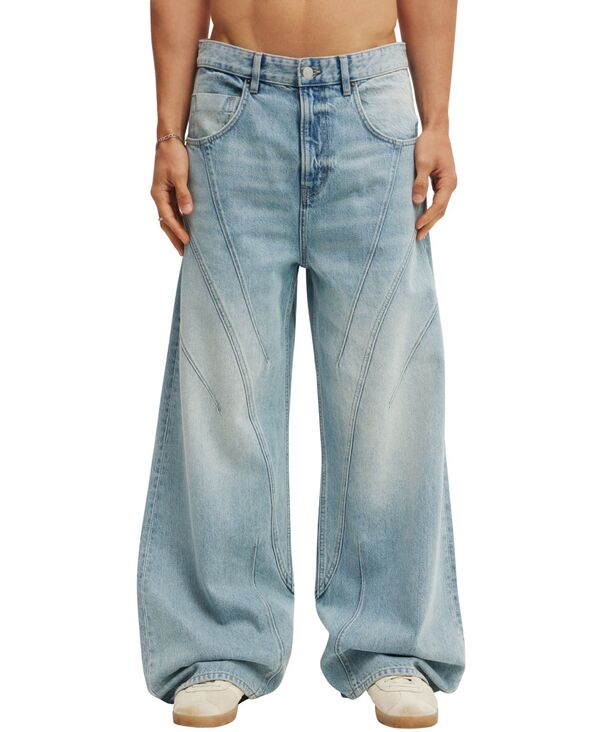 コットンオン メンズ ボトムス デニムパンツ ジーンズ COTTON ON Men's Super Baggy Balloon Jeans Seam vision blue ブルー｜ReVida 店