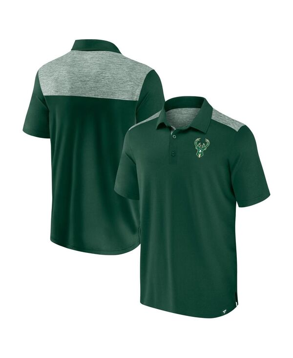 ファナティクス メンズ トップス ポロシャツ Fanatics Men's Hunter Green Milwaukee Bucks Iconic Brushed Blocked Polo Shirt Hunter Green グリーン