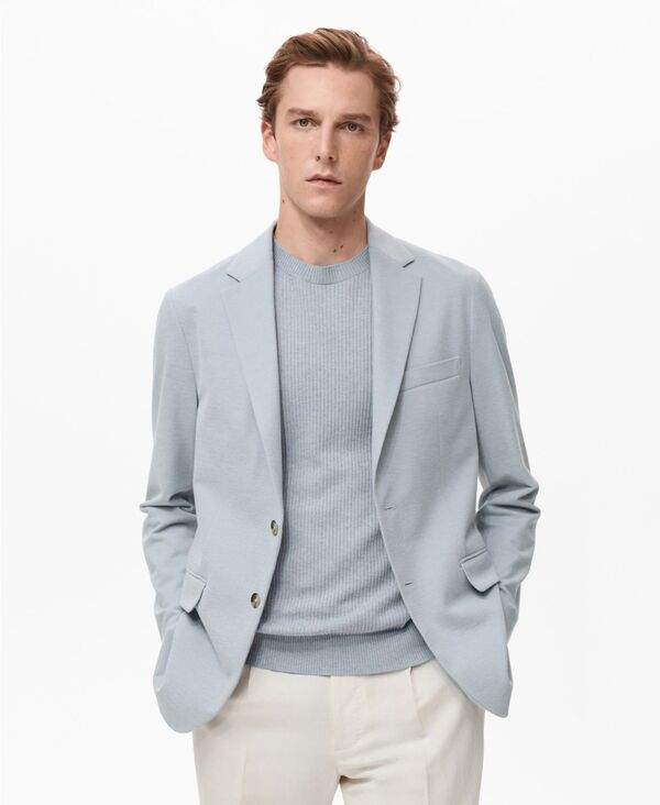マンゴ メンズ アウター ジャケット・ブルゾン スリムフィット コットン ブレザー MANGO Men's Verner Slim Fit Cotton Blazer Sky Blue ブルー