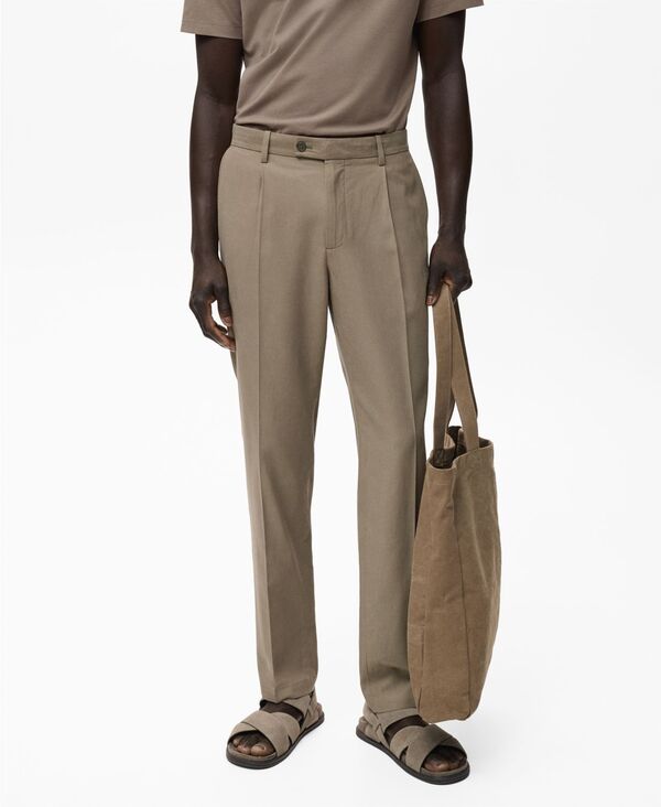 マンゴ メンズ ボトムス カジュアルパンツ パンツ コットン MANGO Men's Cotton Tapered Crop Pants Brown ブラウン