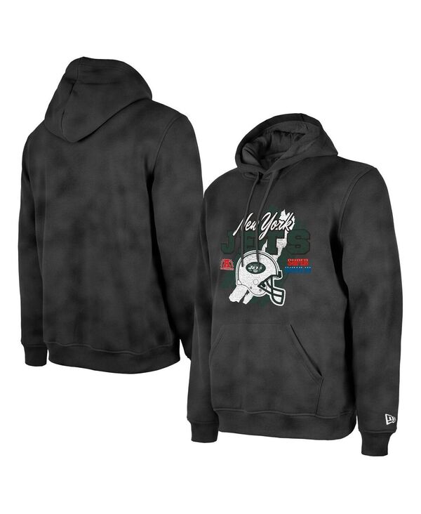 ニューエラ メンズ アウター パーカー・スウェット パーカー New Era Men's Black New York Jets Identity Helmet Enzyme Washed Pullover Hoodie Black ブラック