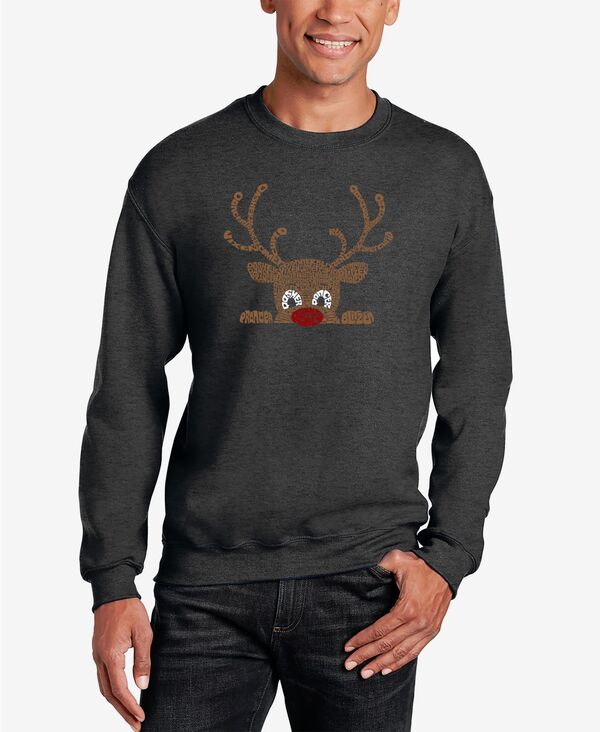 エルエーポップアート メンズ アウター パーカー・スウェット クルーネック スウェット シャツ LA Pop Art Men's Peeking Reindeer Word Art Crewneck Sweatshirt Dark gray グレー｜ReVida 店