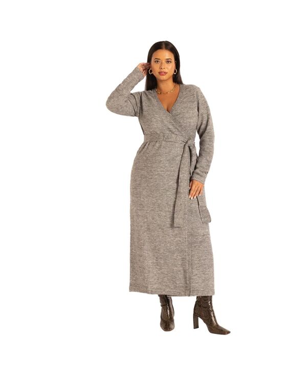 エロクイ レディース トップス ワンピース ラップワンピース セーター ELOQUII Women's Sweater Wrap Dress Medium heather ヘザー