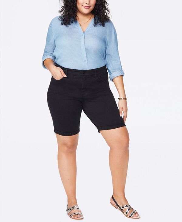 エヌワイディージェイ レディース ボトムス ハーフパンツ・ショーツ プラスサイズ ショートパンツ デニム NYDJ Plus Size Briella Roll Cuff Denim Shorts Black ブラック