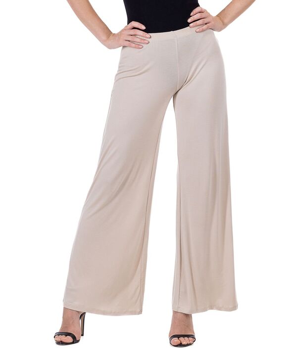 24 セブンコンフォート レディース ボトムス カジュアルパンツ ワイドレッグ プチ パンツ 24seven Comfort Apparel Petite Comfortable Solid Color Palazzo Wide Leg Pants Nude
