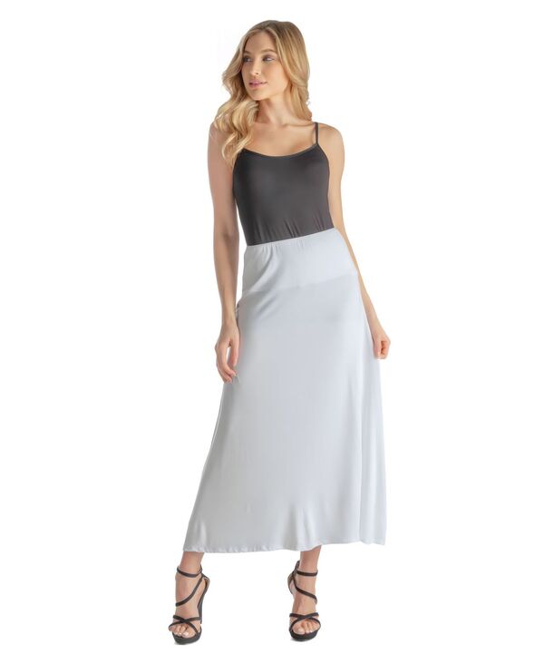 24 セブンコンフォート レディース ボトムス スコート プチ マキシ 24seven Comfort Apparel Petite Elastic Waist Solid Color Maxi Skirt White 白いこと スカート-ボトムス
