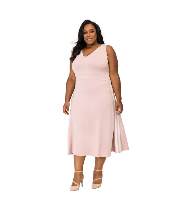 ポエティック ジャスティス レディース トップス ワンピース A ライン ミディワンピース プラスサイズ ミディ Poetic Justice Plus Size Women's Athleisure Stripe A-Line Midi Dress Mauve pink ピンク