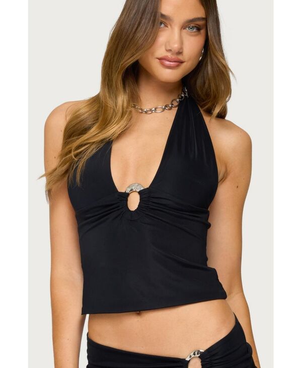 アディクテッド レディース トップス シャツ ホルター Edikted Women's Billey Metal Ring Halter Top Black ブラック