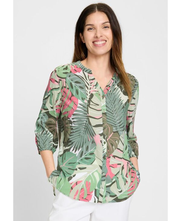 オルセン レディース トップス シャツ プリント ブラウス Olsen Women's Palm Print Tunic Blouse Olive オリーブ