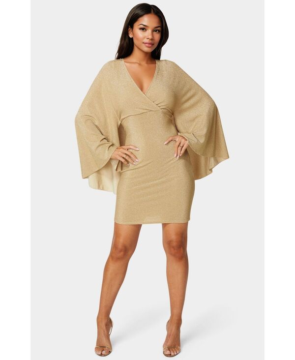 ベベ レディース トップス ワンピース ケープデザイン キャップ ケープ Bebe Women's Plunge Neck Drama Cape Dress Gold ゴールド|ReVida 店