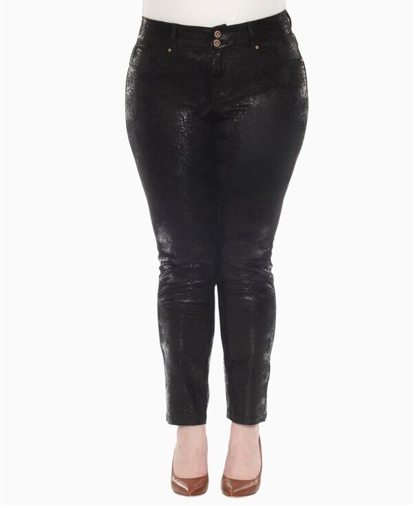 ホワイトマーク レディース ボトムス カジュアルパンツ プラスサイズ プリント パンツ スエード White Mark Plus Size Faux Suede Snake Print Pants Black ブラック