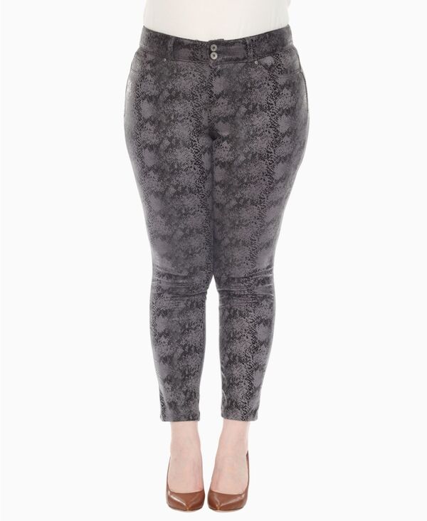 ホワイトマーク レディース ボトムス カジュアルパンツ プラスサイズ プリント パンツ スエード White Mark Plus Size Faux Suede Snake Print Pants Gray グレー