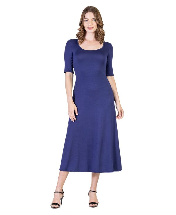 24 セブンコンフォート レディース トップス ワンピース マキシワンピース プチ マキシ 24seven Comfort Apparel Petite Casual Maxi Dress Navy ネイビー｜ReVida 店 17,610円