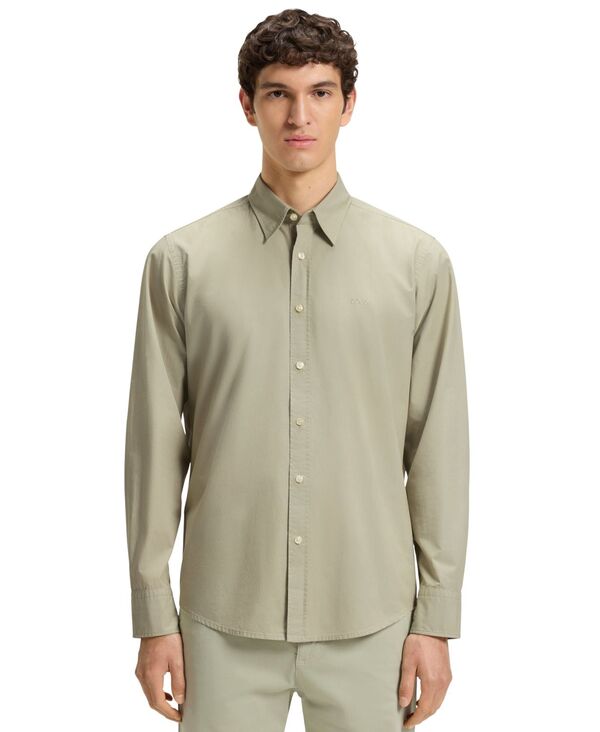 ヒューゴボス メンズ トップス シャツ コットン Hugo Boss Men's Cotton Poplin Regular-Fit Dress Shirt Open Green グリーン|ReVida 店