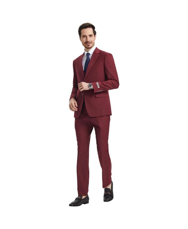 ステイシーアダムス メンズ アウター ジャケット・ブルゾン パンツ ベスト ジャケット Stacy Adams Men's Hybrid-Fit 3pc Notch Lapel Suit Set Jacket Vest and Pants Burgundy バーガンディ