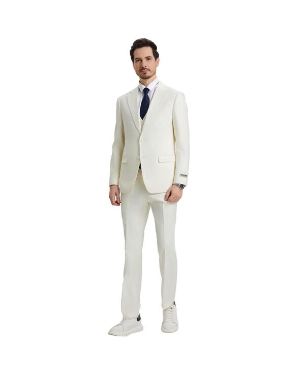 ステイシーアダムス メンズ アウター ジャケット・ブルゾン パンツ ベスト ジャケット Stacy Adams Men's Hybrid-Fit 3pc Notch Lapel Suit Set Jacket Vest and Pants Ivory アイボリー