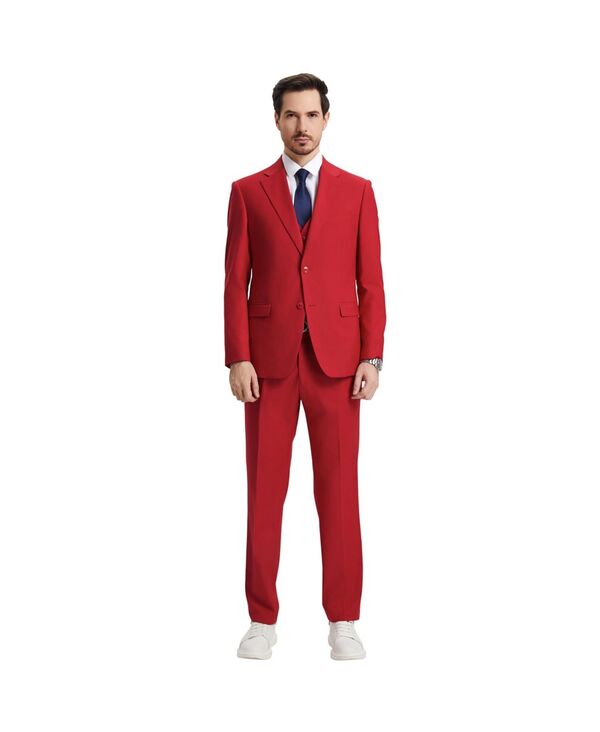 ステイシーアダムス メンズ アウター ジャケット・ブルゾン パンツ トール ベスト ジャケット Stacy Adams Big & Tall Hybrid-Fit 3pc Notch Lapel Suit Set Jacket Vest and Pants Red レッド