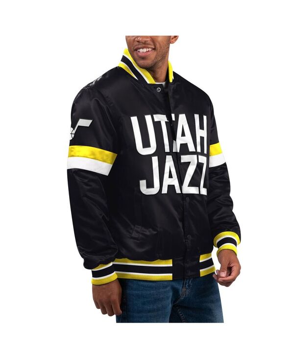 スターター メンズ アウター ジャケット・ブルゾン サテン ジャケット Starter Men's Black Utah Jazz Home Game Satin Full-Snap Varsity Jacket Black Yellow ブラック|ReVida 店