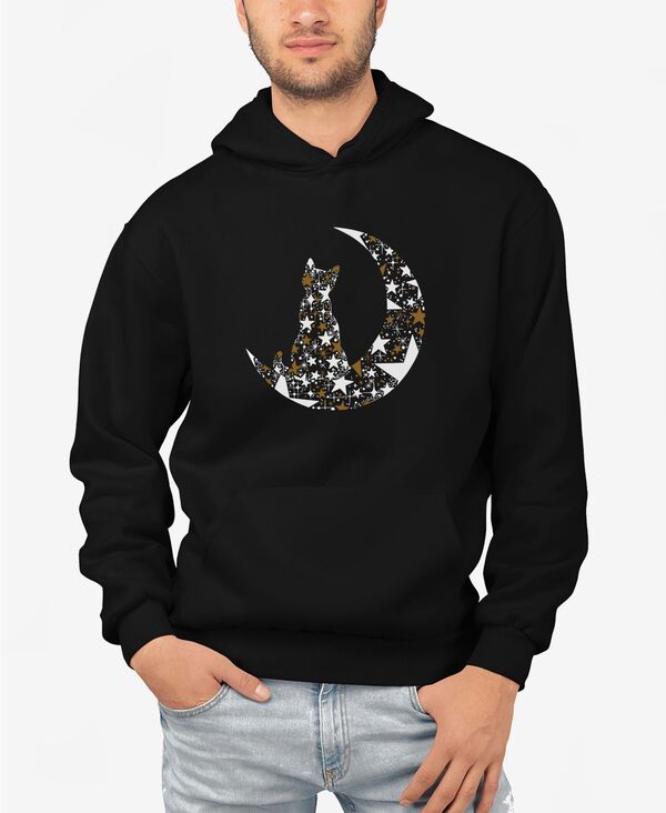 エルエーポップアート メンズ アウター パーカー・スウェット スウェット シャツ LA Pop Art Men's Cat Sitting On Moon Word Art Hooded Sweatshirt Black ブラック