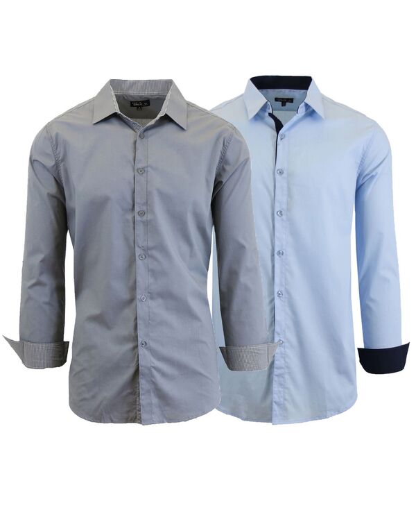 ギャラクシーバイハルビック メンズ トップス シャツ スリムフィット Galaxy By Harvic Men's 2-Pack Slim Fit Solid Shirt Gray Light blue グレー
