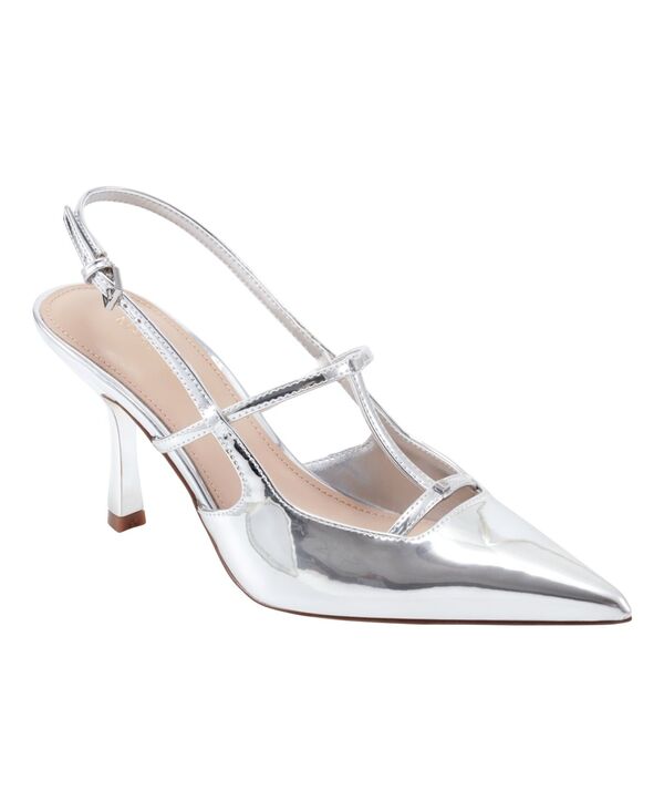 マークフィッシャー レディース シューズ パンプス Marc Fisher Women\u0027s Remmi Strappy Slingback Pumps Silver Mirror Metallic しろがね色 パンプス-靴