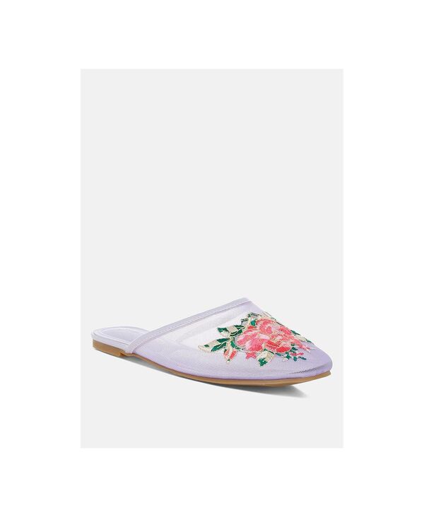 ロンドンラグ レディース シューズ サンダル フラワー柄 メッシュ 刺繍 フラワー London Rag Shara Floral Embroidered Mesh Mules Lilac ライラック|ReVida 店