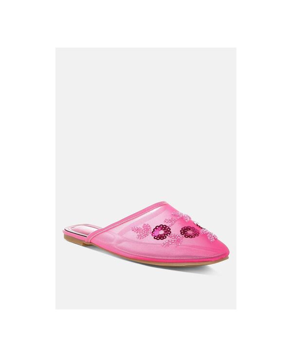 ロンドンラグ レディース シューズ サンダル メッシュ スパンコール London Rag Nahra Mesh Sequin Beaded Mules Fuchsia フューシャ
