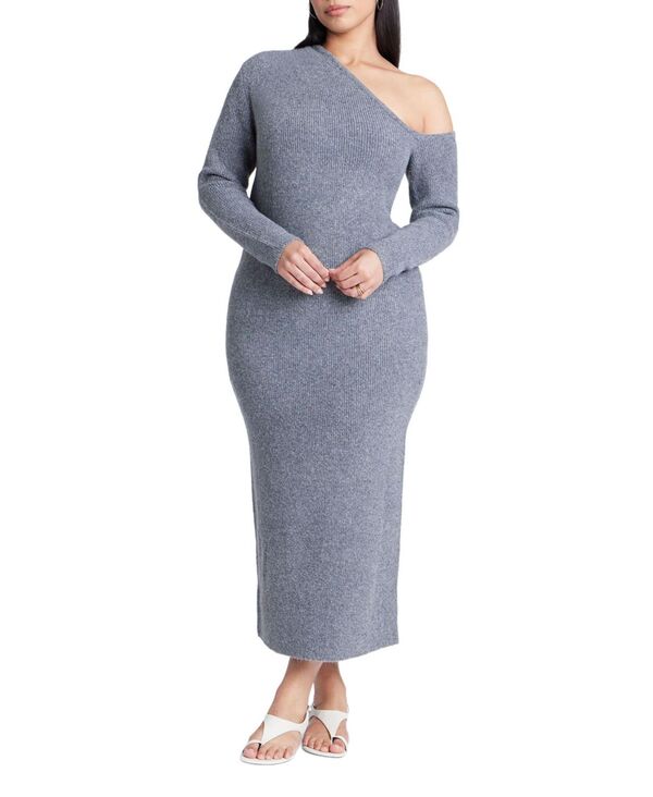 エロクイ レディース トップス ワンピース プラスサイズ セーター ELOQUII Women's Plus Size Off Shoulder Sweater Dress Gray グレー
