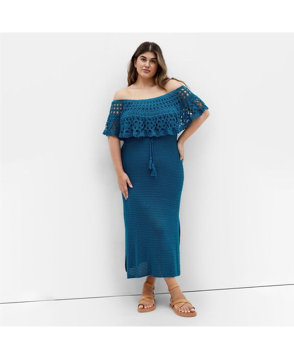 シティーシック レディース トップス ワンピース CITY CHIC Women's Callie Crochet Dress Poseidon