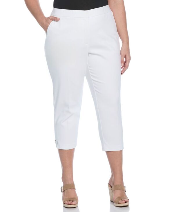 ラファエラ レディース ボトムス カジュアルパンツ プラスサイズ パンツ サテン キャップ Rafaella Plus Size Satin Mid Rise Twill Capri Pants with Slant Pocket White ホワイト｜ReVida 店
