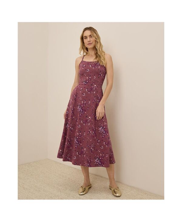 パクト レディース トップス ワンピース ミディワンピース ミディ コットン Pact Women's Organic Cotton Fit & Flare Midi Dress - Shorty Dotted sprays mauve｜ReVida 店 19,936円