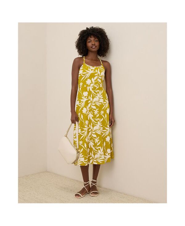 パクト レディース トップス ワンピース ミディワンピース ミディ コットン Pact Women's Organic Cotton Fit & Flare Midi Dress - Shorty Tropical palms chartreuse シャルトリューズ|ReVida 店