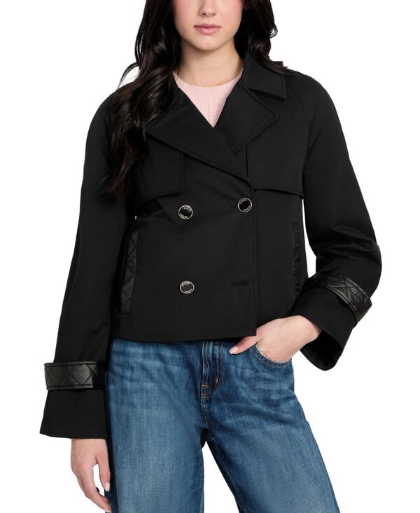 ゲス レディース アウター ジャケット・ブルゾン キルティング コート クロップド GUESS Women's Cropped Quilted-Trim Trench Coat Black ブラック｜ReVida 店