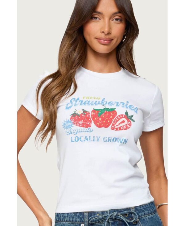 アディクテッド レディース トップス シャツ グラフィック Edikted Womens Fresh Strawberries Graphic T Shirt White ホワイト|ReVida 店