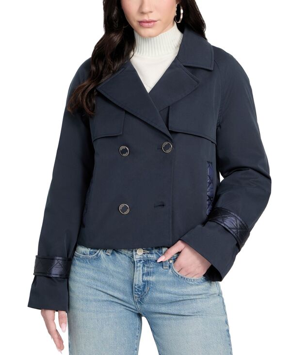 ゲス レディース アウター ジャケット・ブルゾン キルティング コート クロップド GUESS Women's Cropped Quilted-Trim Trench Coat Navy ネイビー｜ReVida 店