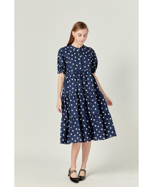 イングリッシュファクトリー レディース トップス ワンピース ミディワンピース プリント ミディ English Factory Women's HEART PRINTED MIDI DRESS Navy/white ホワイト 19,695円