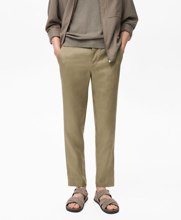 マンゴ メンズ ボトムス カジュアルパンツ パンツ リネン MANGO Men's Slim-Fit Linen Pants Khaki カーキ|ReVida 店